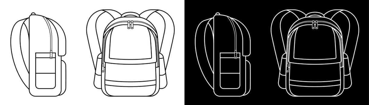 school backpack icon. Side and front views. September 1, beginning of school year at school. Student Accessories Vector on white background
