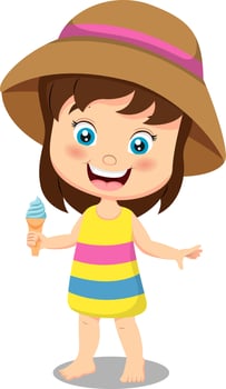 Cute little girl cartoon eating ice cream vector