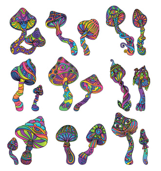 Trippy Mushroom Icons Collection vector