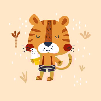 Card with cute tiger. Kids porint. Vector illustrations