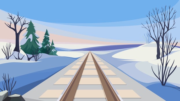 Railroad in winter season. vector