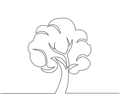 Single one line drawing green tree fertile on white background, trees for decorating garden and home designs. Earth day, ecology concept. Modern continuous line draw design graphic vector illustration