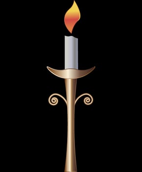 Picture of a burning candle in a candlestick on a black background. Isolated. vector