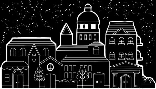 Design Vector Silhouette Landscape Urban City Night Sky