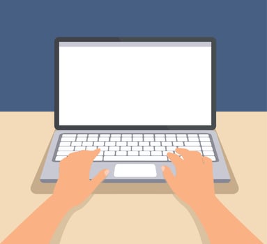 Cartoon character, Businessman hand on computer laptop vector