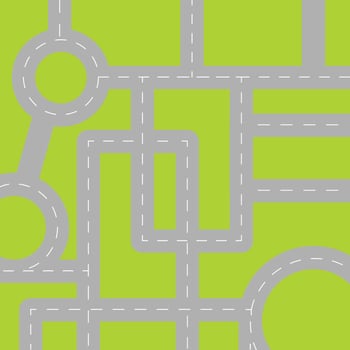 Pattern top view of roads. Crossroads and junctions with trees and grass in countryside. vector