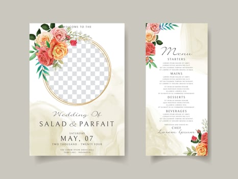 Wedding invitation card template with red roses design vector
