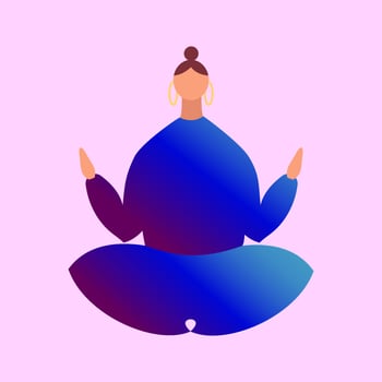 A woman in blue clothes sitting in a lotus pose. The cartoon character does yoga. Concept of balance, healthy lifestyle, sports, harmony vector