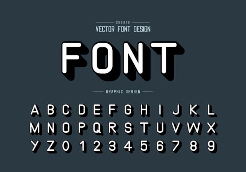 Font and alphabet vector, Shadows Typeface letter and number design, Graphic text on background vector