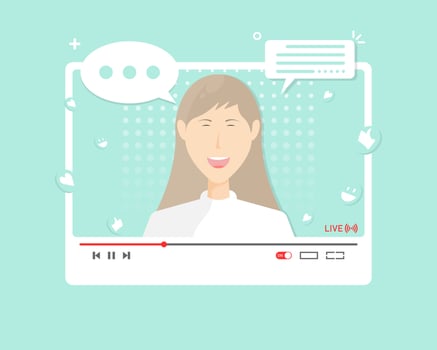 Talking cartoon woman design, Watch and live video streaming online, Digital marketing illustration. vector