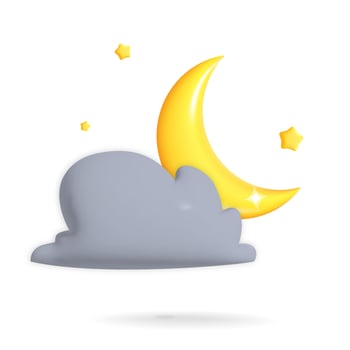 Vector 3d moon with dark cloud and star art