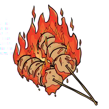 Grilled Meetball hot with sauce illsutration logo vector