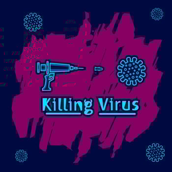 Killing virus Line. Pop Art logo. Colorful design with dark background. Abstract vector illustration. Isolated black background for t-shirt, poster, clothing, merch, apparel, badge design