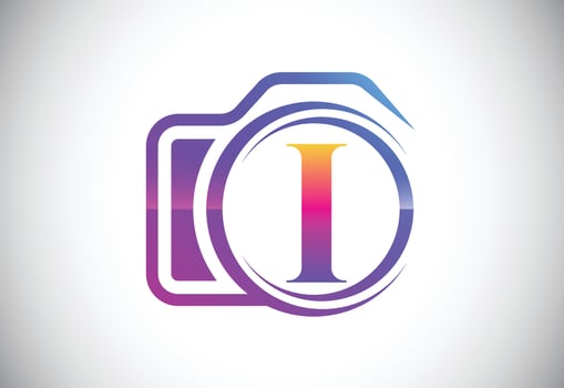 Initial I monogram letter with a camera icon. Logo for photography business, and company identity vector