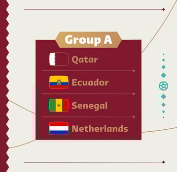 World football 2022 Group A. Flags of the countries participating in the 2022 World championship. Vector illustration