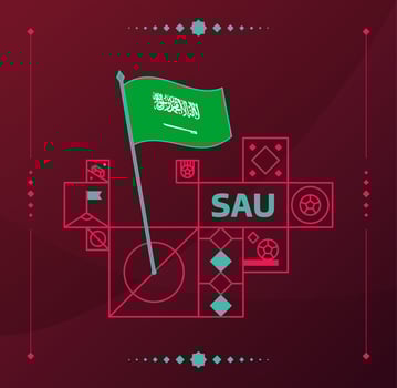 saudi arabia world football tournament 2022 vector wavy flag pinned to a soccer field with design elements. World football 2022 tournament final stage. Non Official championship colors and style.