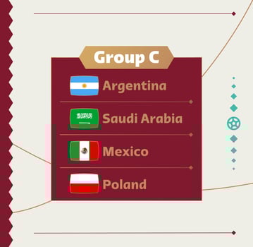World football 2022 Group C. Flags of the countries participating in the 2022 World championship. Vector illustration