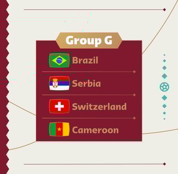 World football 2022 Group G. Flags of the countries participating in the 2022 World championship. Vector illustration