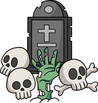 Skull And Grave Halloween Cartoon Colored Clipart vector