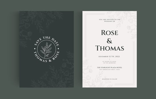 Luxury Wedding Save the Date, Invitation Cards Collection. Vector trendy cover, graphic poster, geometric floral brochure, design template
