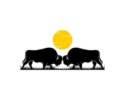 Bison head to head on the sunset logo vector