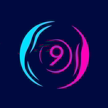 Billiard neon art logo. Pool ball colorful design with dark background. Abstract vector illustration. Isolated black background for t-shirt, poster, clothing, merch, apparel, badge design