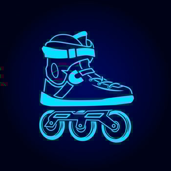 Rolling skate neon art logo. Inline skater colorful design with dark background. Sport shoes vector illustration. Isolated black background for t-shirt, poster, clothing, merch, apparel.
