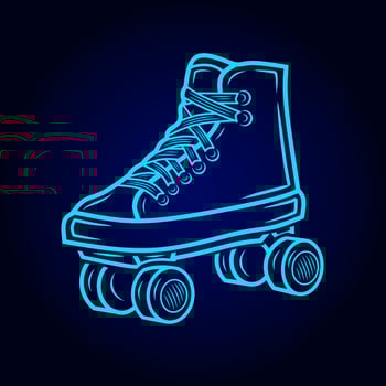 Rolling skate neon art logo. Inline skater colorful design with dark background. Sport shoes vector illustration. Isolated black background for t-shirt, poster, clothing, merch, apparel.