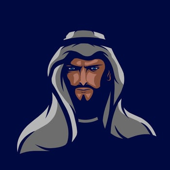 Arabian man logo vector line neon art potrait colorful design with dark background. Abstract graphic illustration. Isolated black background for t-shirt