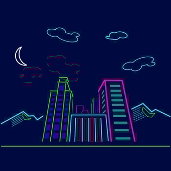 Black night town Line. Pop Art logo. Colorful design with dark background. Abstract vector illustration. Isolated black background for t-shirt, poster, clothing, merch, apparel, badge design