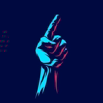 Index finger first position neon line pop art potrait logo colorful design with dark background. Abstract vector illustration. Isolated black background for t-shirt, poster, clothing.