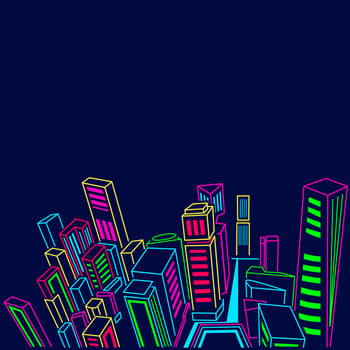Black night town Line. Pop Art logo. Colorful design with dark background. Abstract vector illustration. Isolated black background for t-shirt, poster, clothing, merch, apparel, badge design