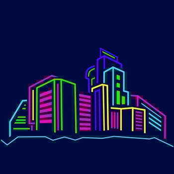 Black night town Line. Pop Art logo. Colorful design with dark background. Abstract vector illustration. Isolated black background for t-shirt, poster, clothing, merch, apparel, badge design