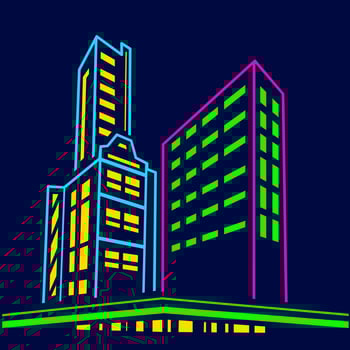 Black night town Line. Pop Art logo. Colorful design with dark background. Abstract vector illustration. Isolated black background for t-shirt, poster, clothing, merch, apparel, badge design