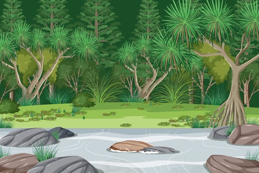 Forest landscape with river vector