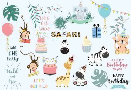 Collection of wild animal set with giraffe,tiger,zebra,monkey vector