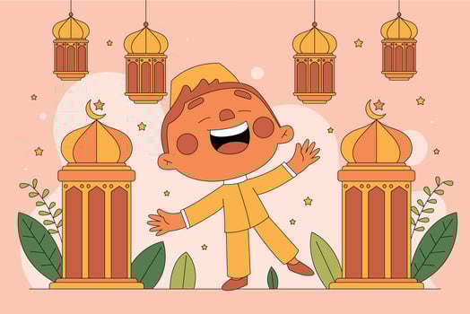 Cute Boy Moslem Flat Illustration vector