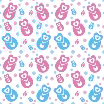Seamless pattern, heart and dot shape, pastel color, white background. vector