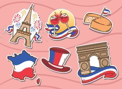 Happy Bastille Day Sticker Set vector