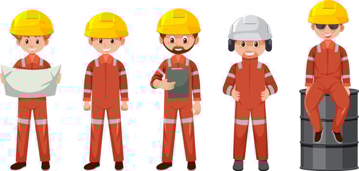 Drilling rig crews cartoon characters vector