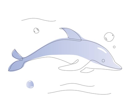 One line dolphin illustration. Sea life mammal line art vector. Cute fish outline vector