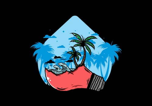 Beach landscape on bulb lamp illustration vector
