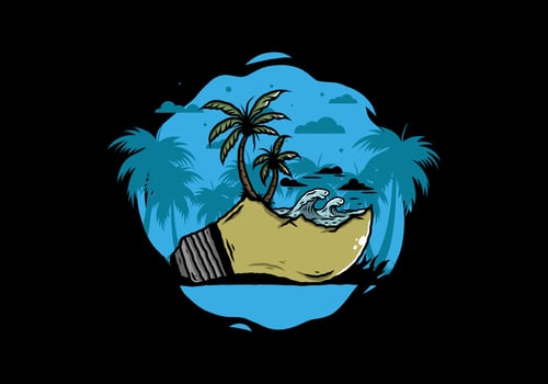 Beach landscape on bulb lamp illustration vector