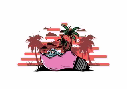 Beach landscape on bulb lamp illustration vector