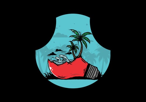 Beach landscape on bulb lamp illustration vector