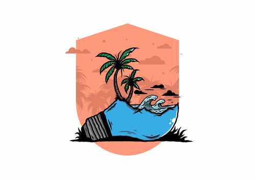 Beach landscape on bulb lamp illustration vector