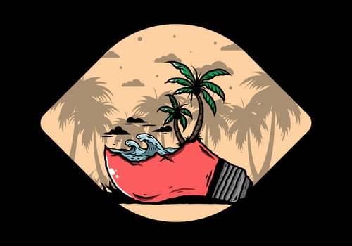 Beach landscape on bulb lamp illustration vector