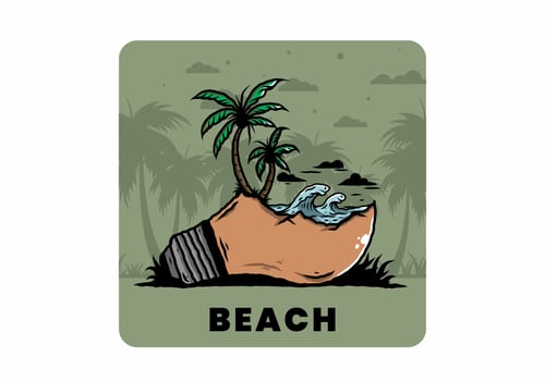 Beach landscape on bulb lamp illustration vector