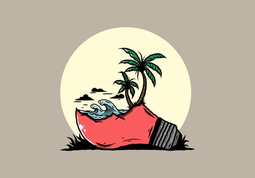 Beach landscape on bulb lamp illustration vector