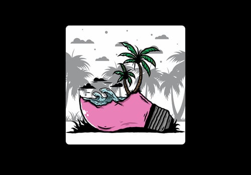 Beach landscape on bulb lamp illustration vector